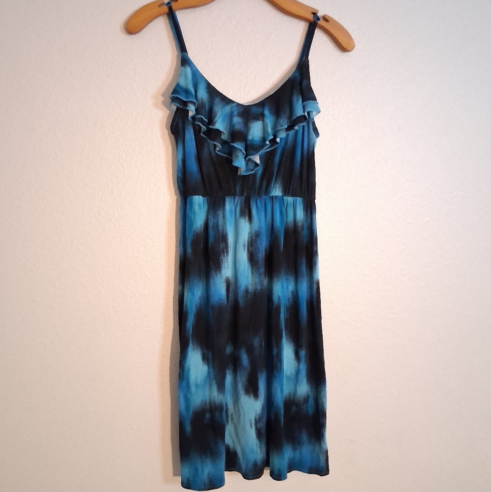 2/$5 - A.N.A Blue Ruffle Dress Small Midi - Picture 3 of 4